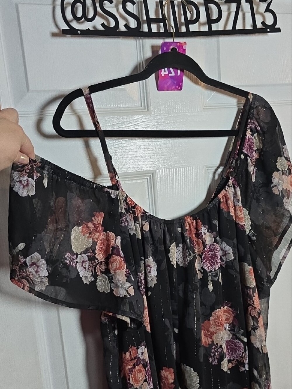 124 torrid 1 1X Black Floral Sheer Blouse with Pink and Orange Blooms - Picture 3 of 6